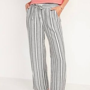 Black and white striped linen pants